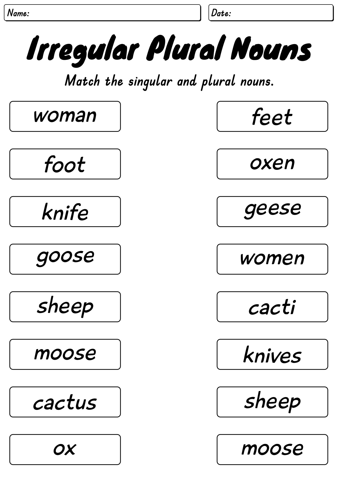 irregular plurals worksheet