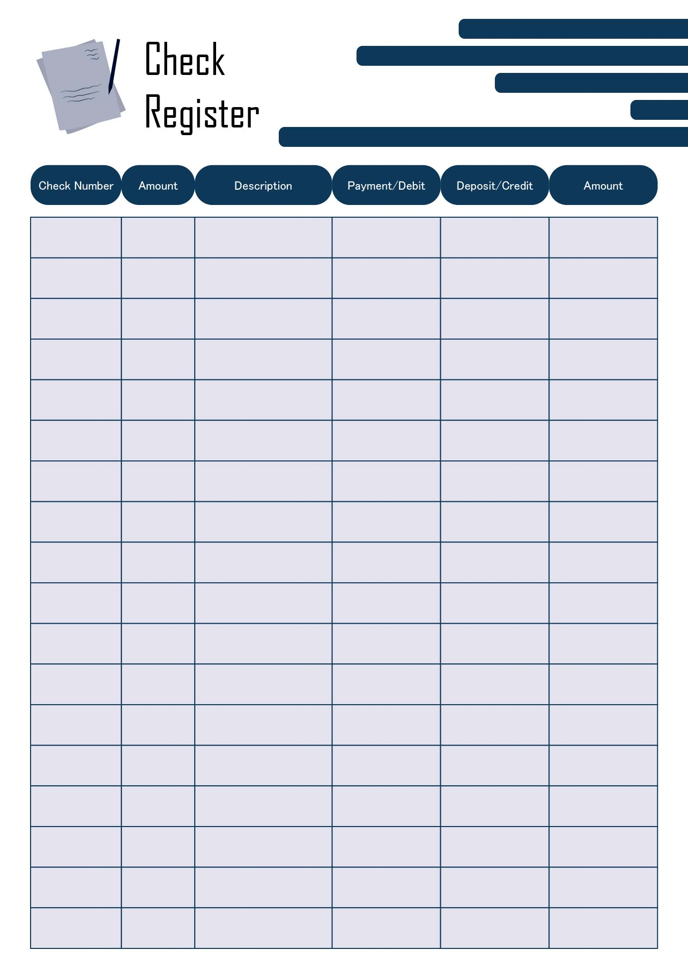 checkbook register template printable free