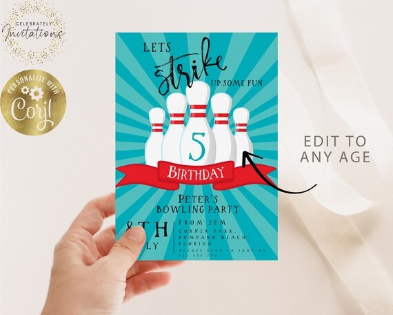 bowling birthday invite template