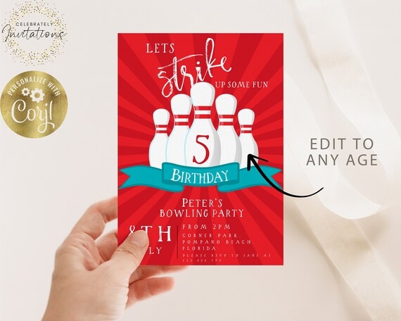 Editable Bowling Birthday Invite Template Let 39 s Strike Up Some Fun 