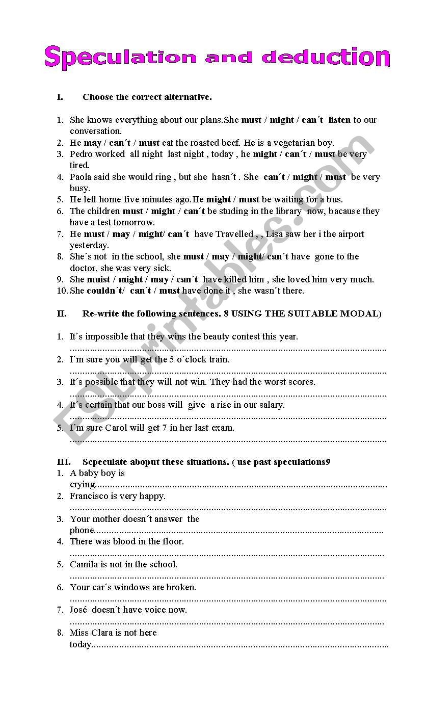 Speculation Nd Deduction ESL Worksheet By Javy