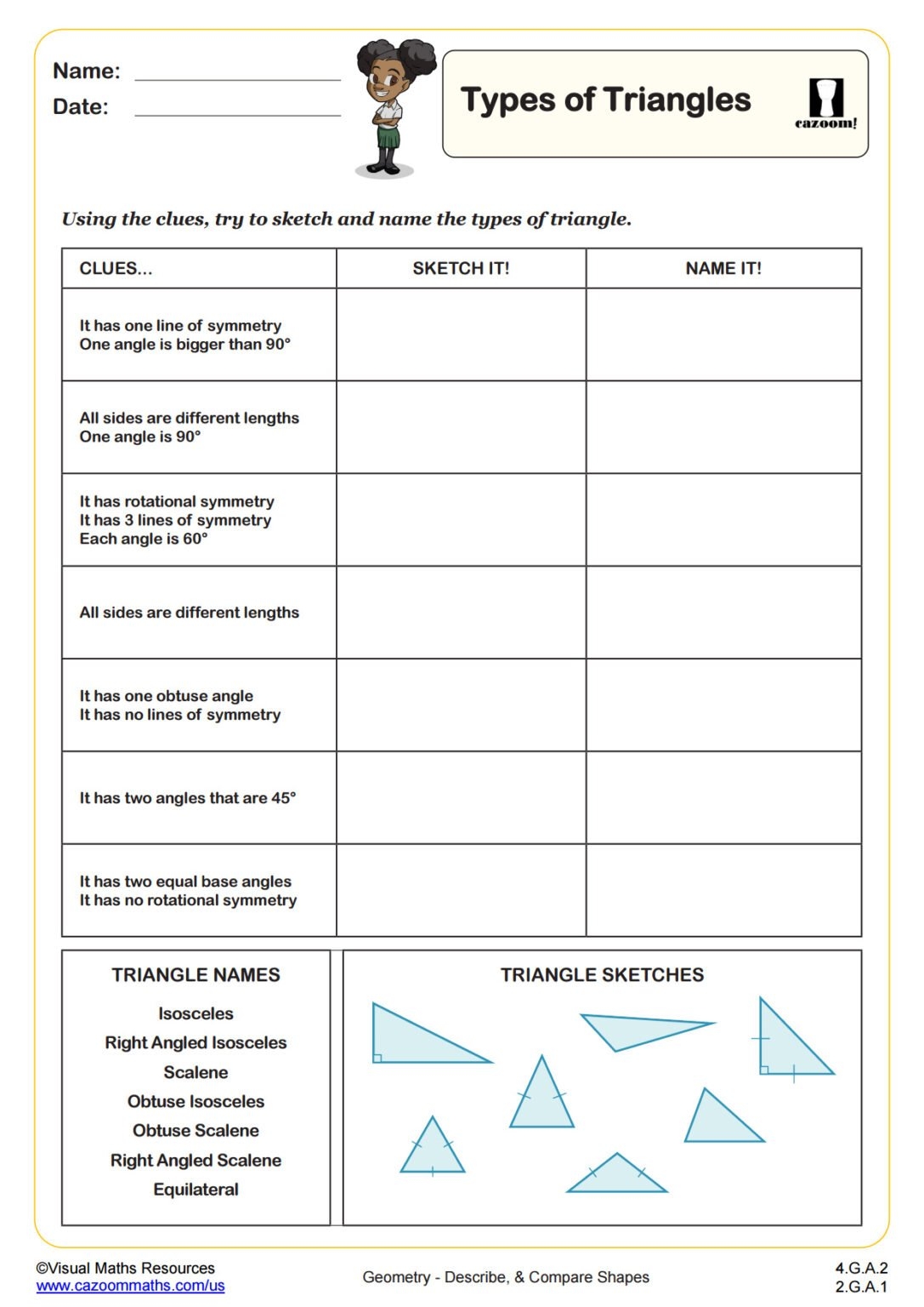 types of triangles worksheet