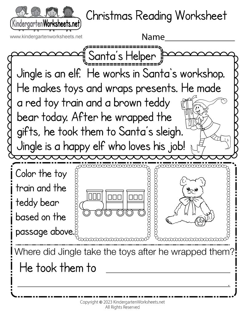 Christmas Reading Worksheet Free Printable PDF