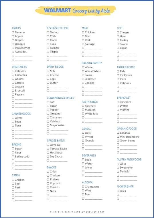 10 Best Walmart Grocery List Printable Grocery List 58 OFF