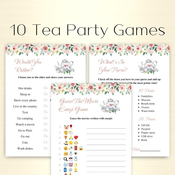 10 Printable Tea Party Games Ladies Tea Party Games Afternoon Tea Party