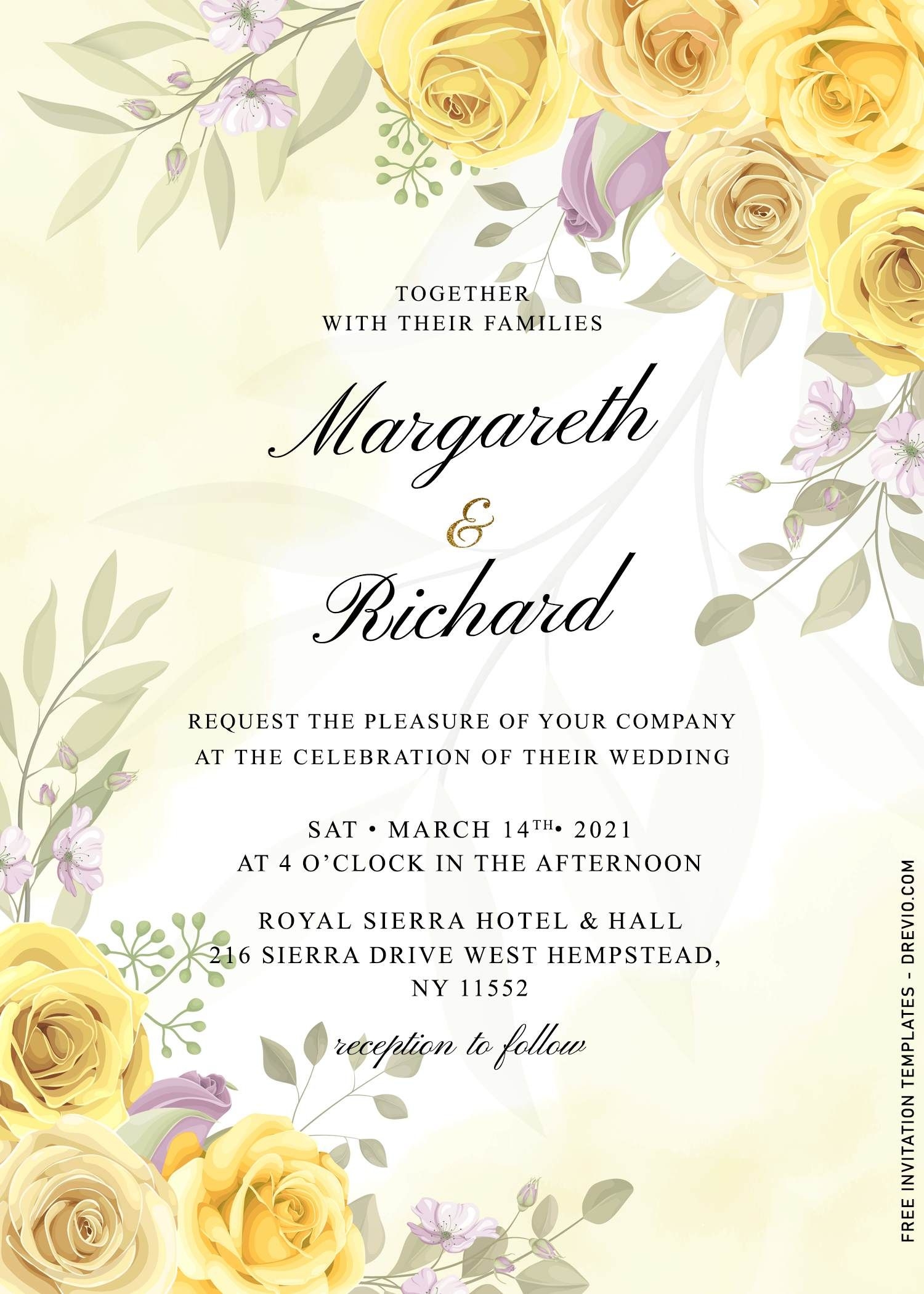 11 Beautiful Yellow Roses Wedding Invitation Templates In 2022