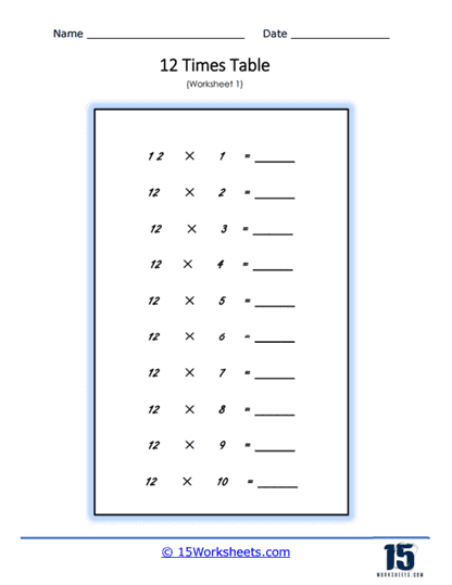 12 Times Tables Worksheets 15 Worksheets Worksheets Library