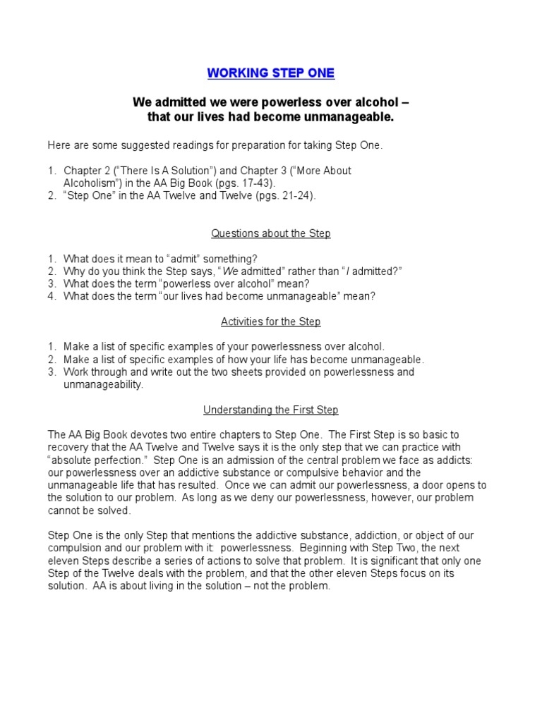 aa 12 step program worksheets