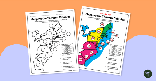 13 original colonies worksheet