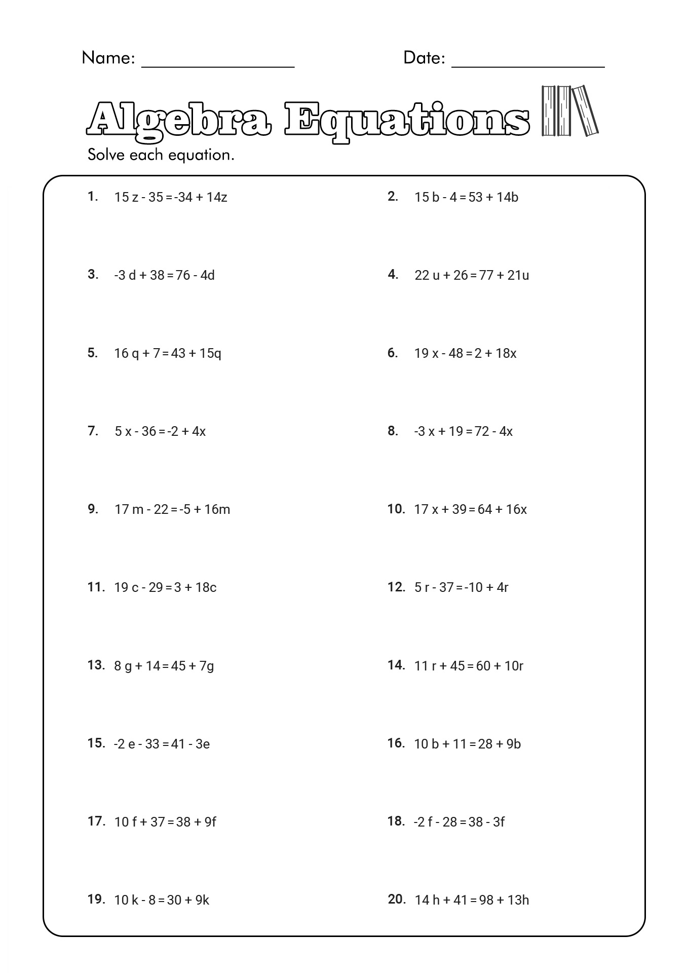 math equations worksheets