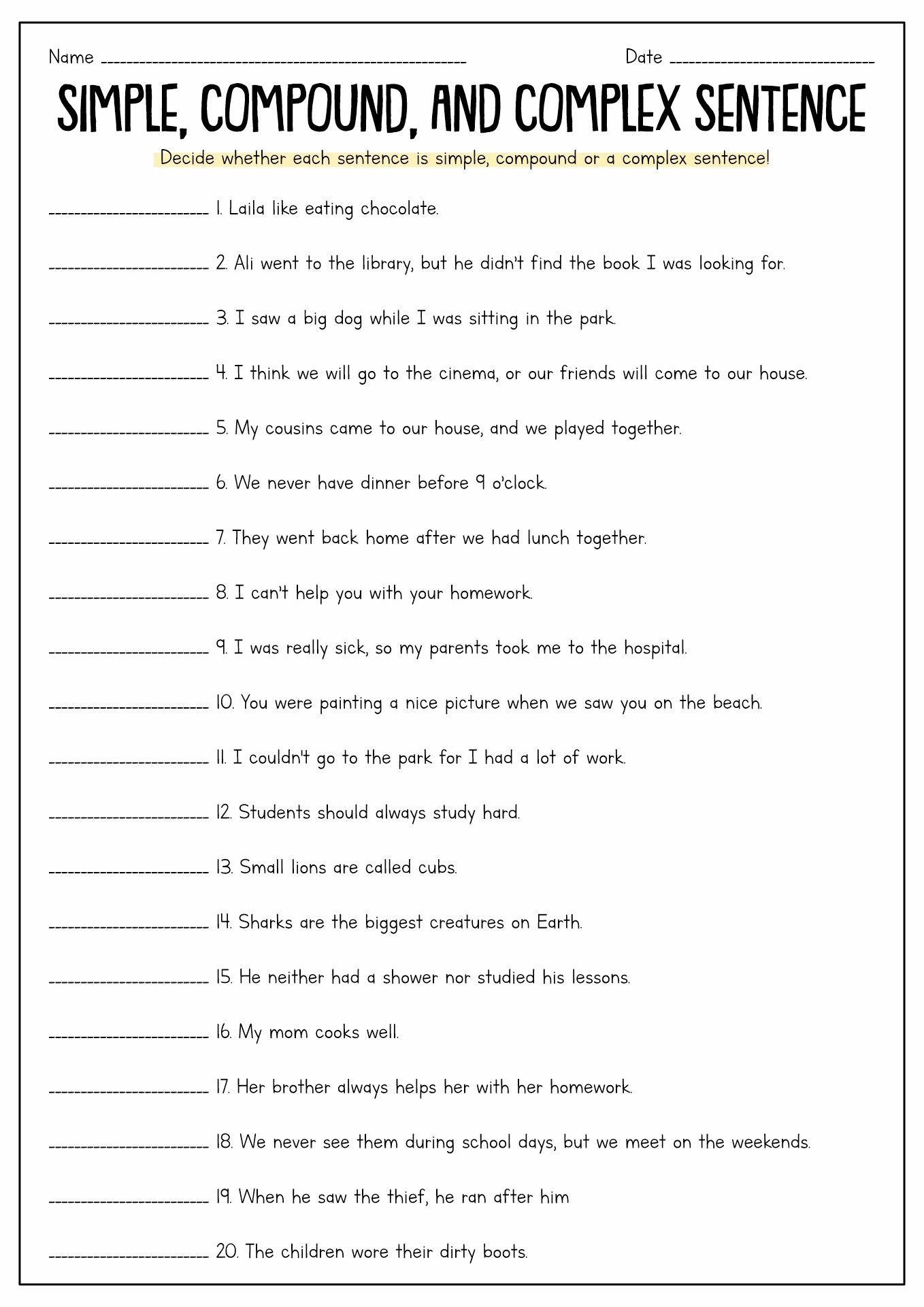15 Complex Sentence Worksheets 7th Grade Complex Sentences Complex 
