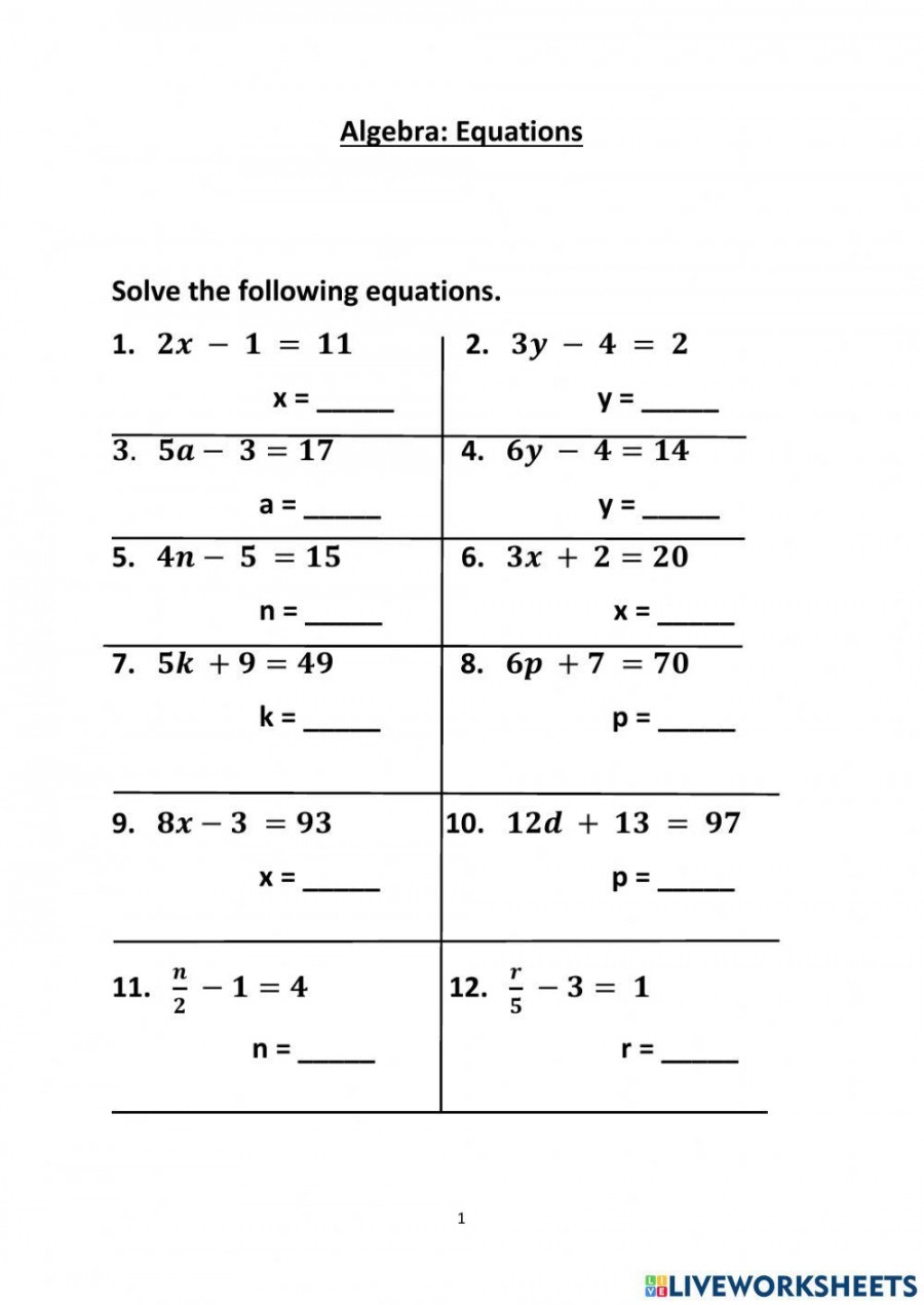 2 Step Equation Worksheet Pdf Printable PDF Template