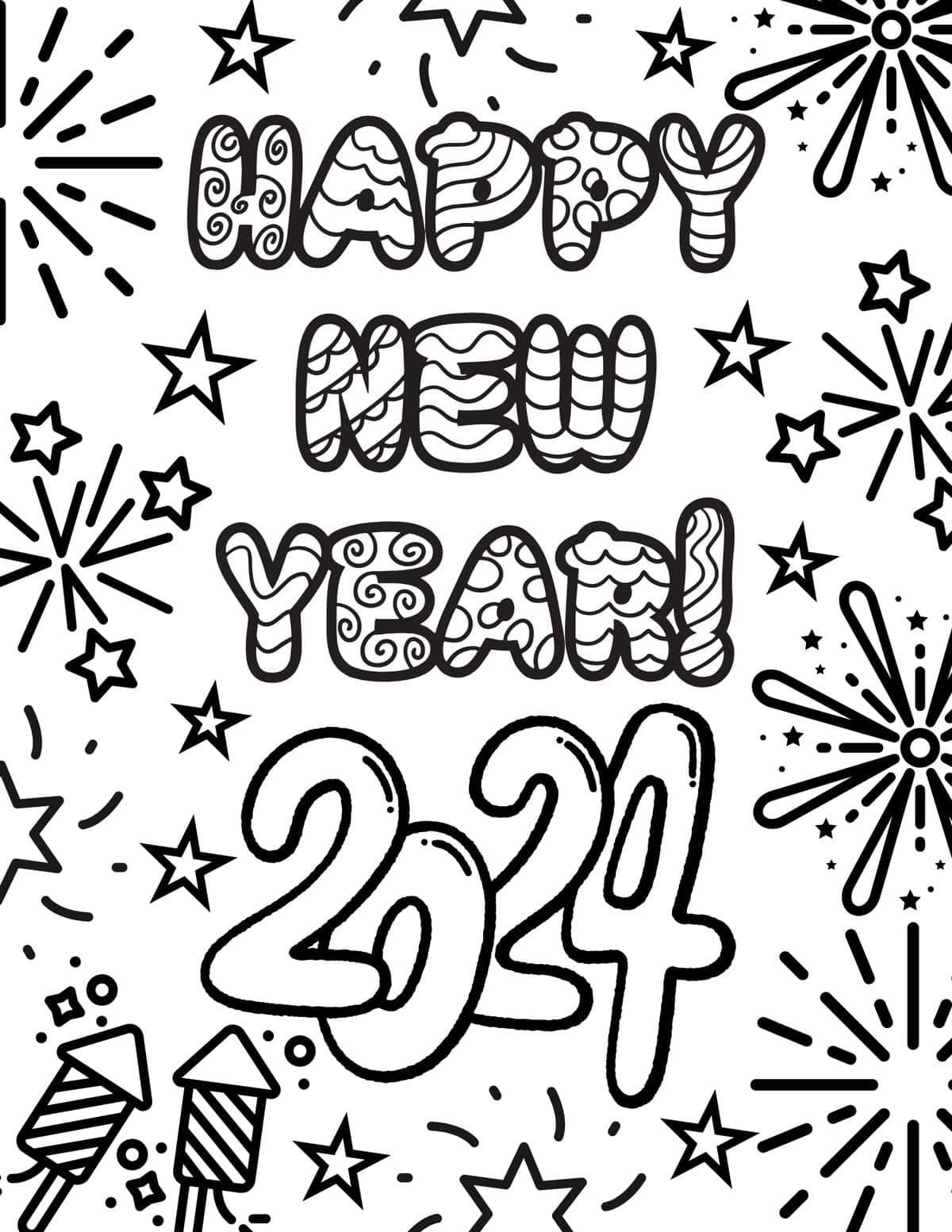 20 Free New Year Coloring Pages 2024