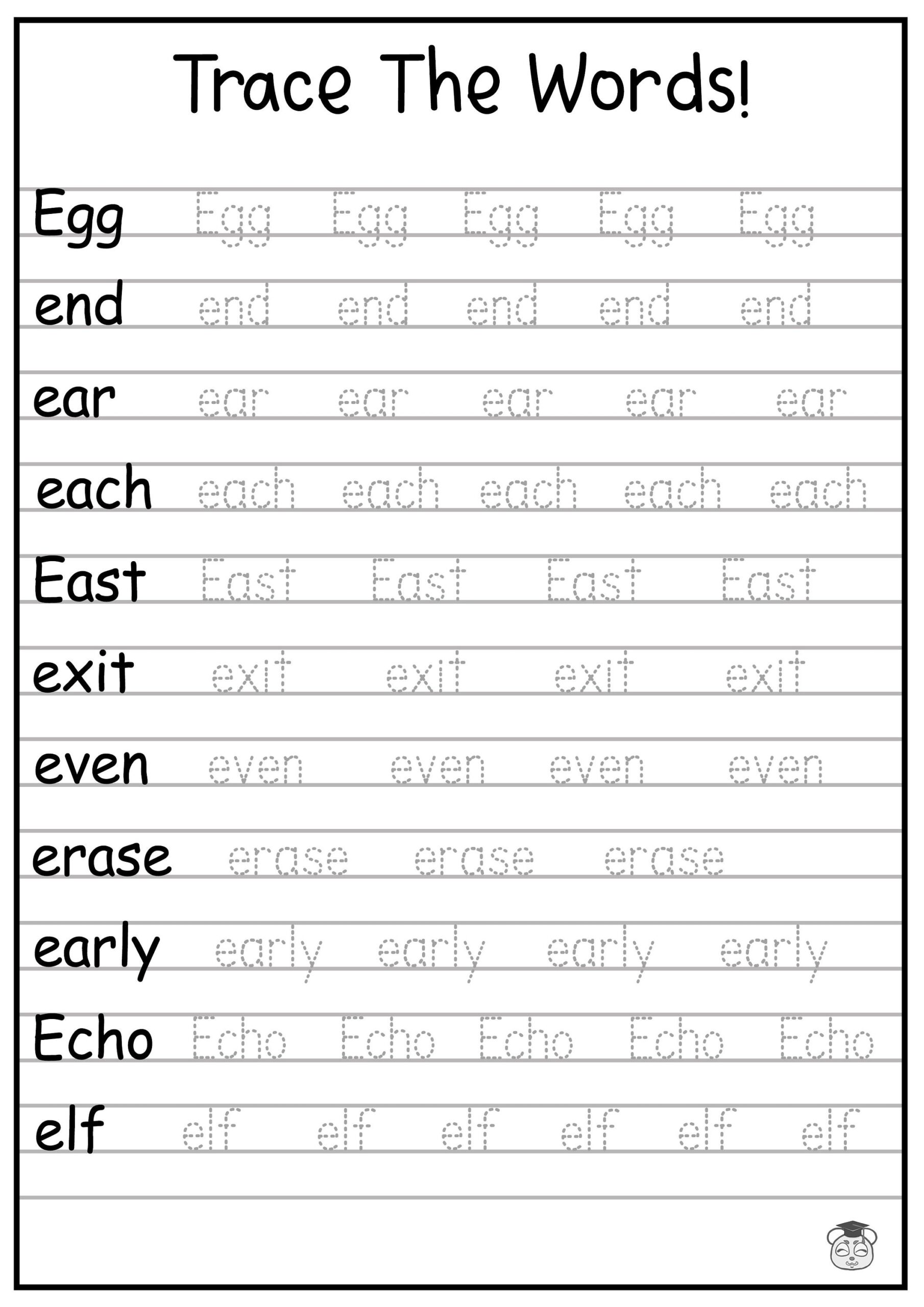 traceable words worksheets