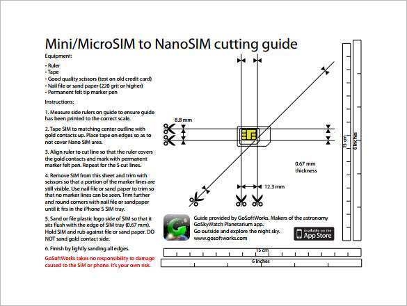 nano sim card template printable