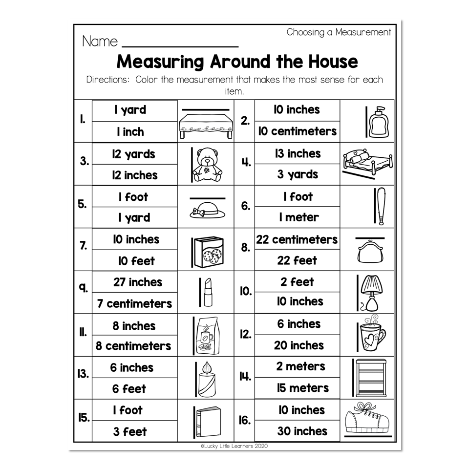measurement worksheets grade 2