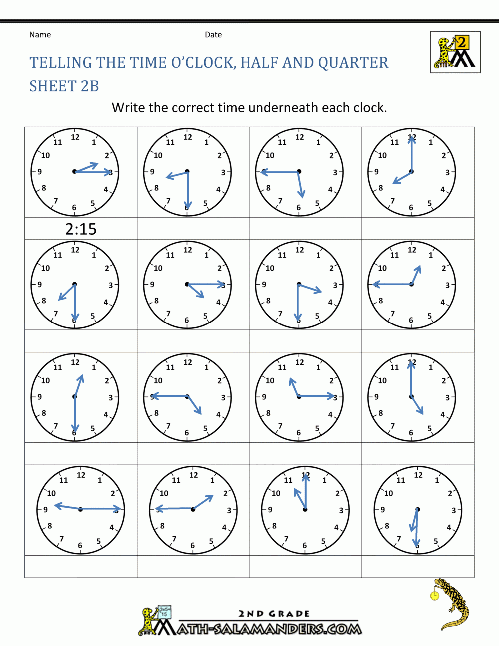 2nd Grade Math Worksheets Telling Time 2nd Grade Math Worksheets