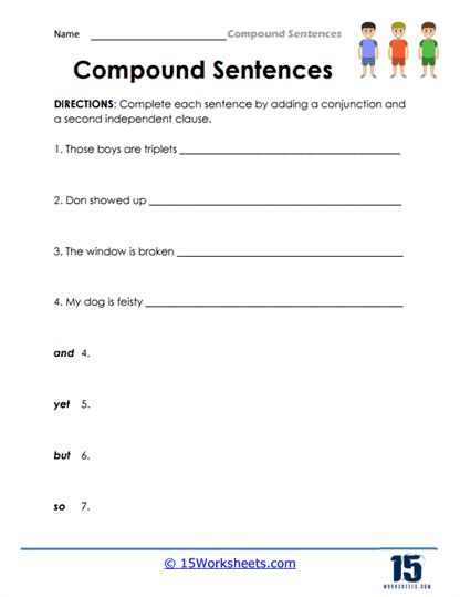 combining sentences with and worksheets