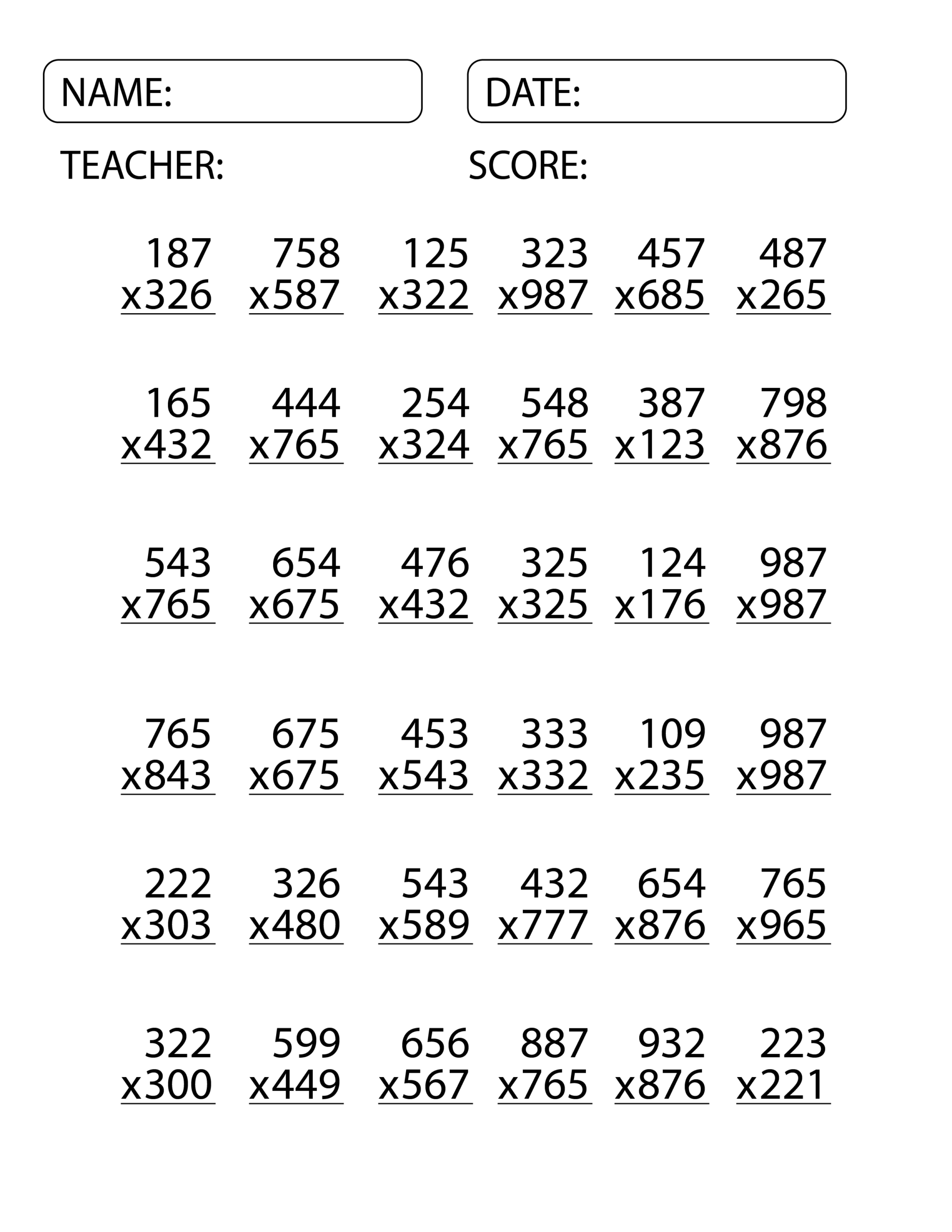 2 digit by 2 digit multiplication worksheet