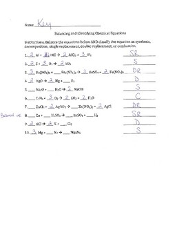 balancing equations worksheet answer key about chemistry