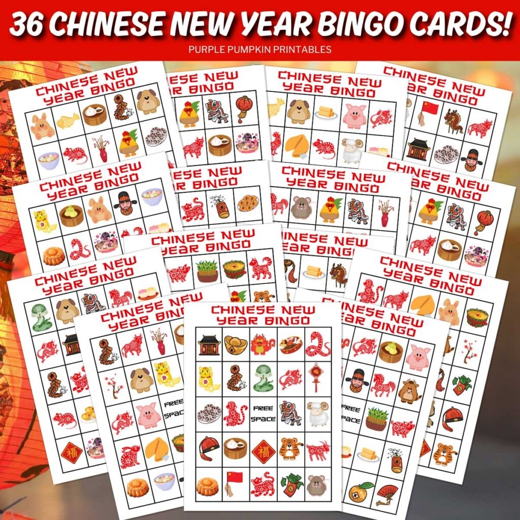 36 Printable Chinese New Year Bingo Game Cards