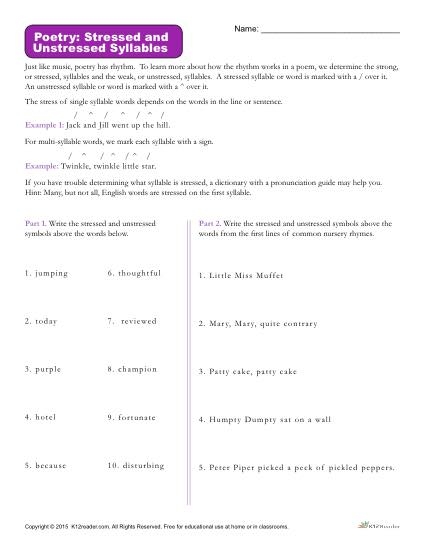 4Th Grade Syllable Worksheets Pdf Word Stress Worksheets Image Perera