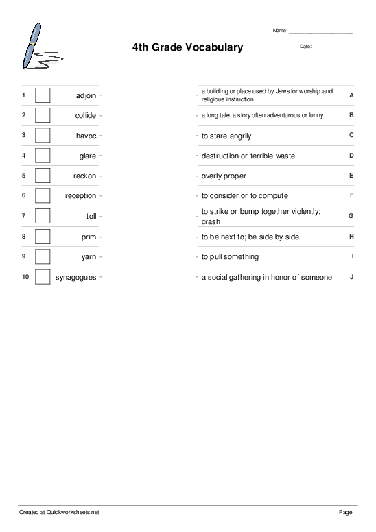4th Grade Vocabulary Worksheets Form Fill Out And Sign Printable 