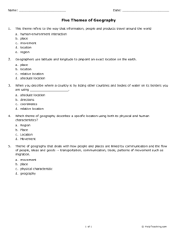 geography 5 themes worksheet