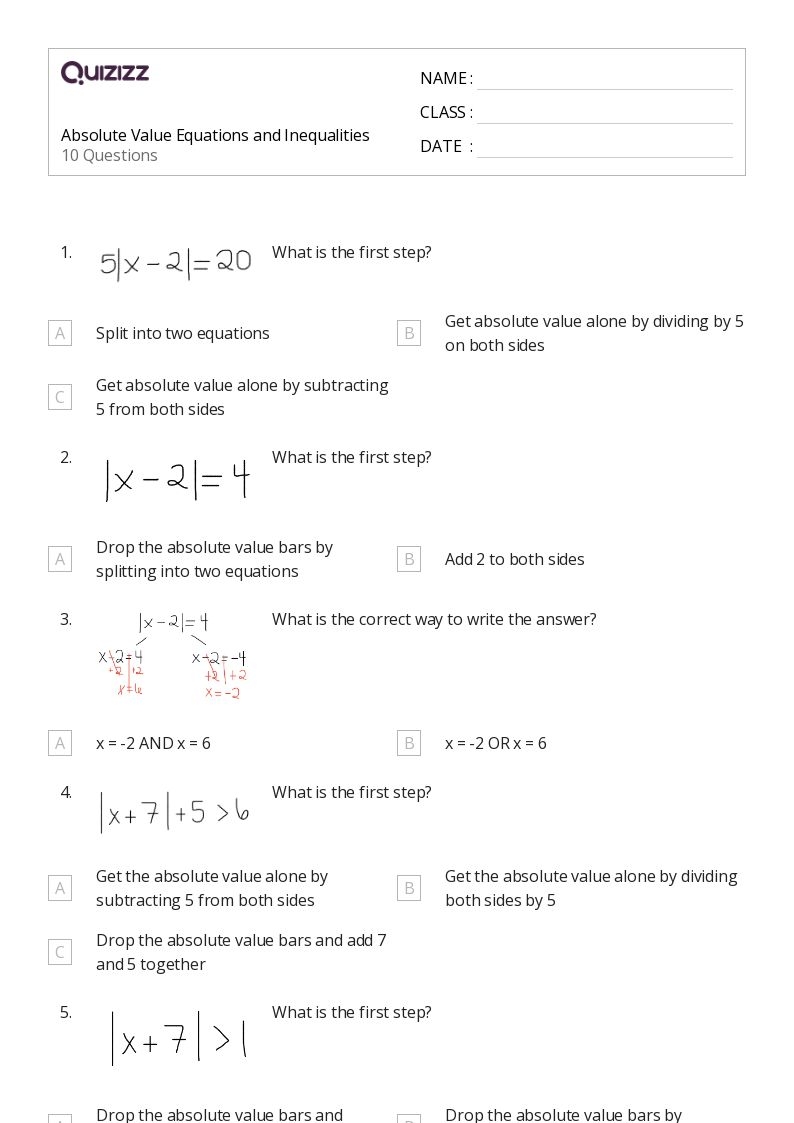 50 Absolute Value Equations Functions And Inequalities Worksheets 
