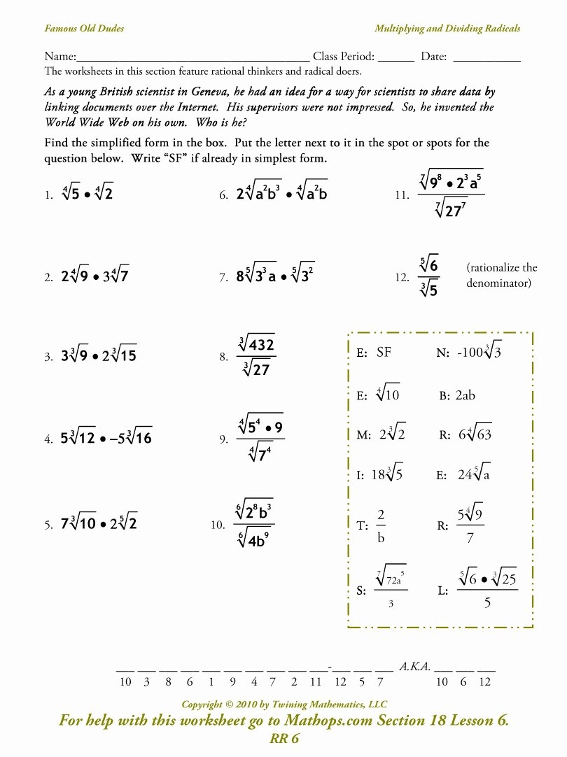 50 Adding And Subtracting Radicals Worksheet
