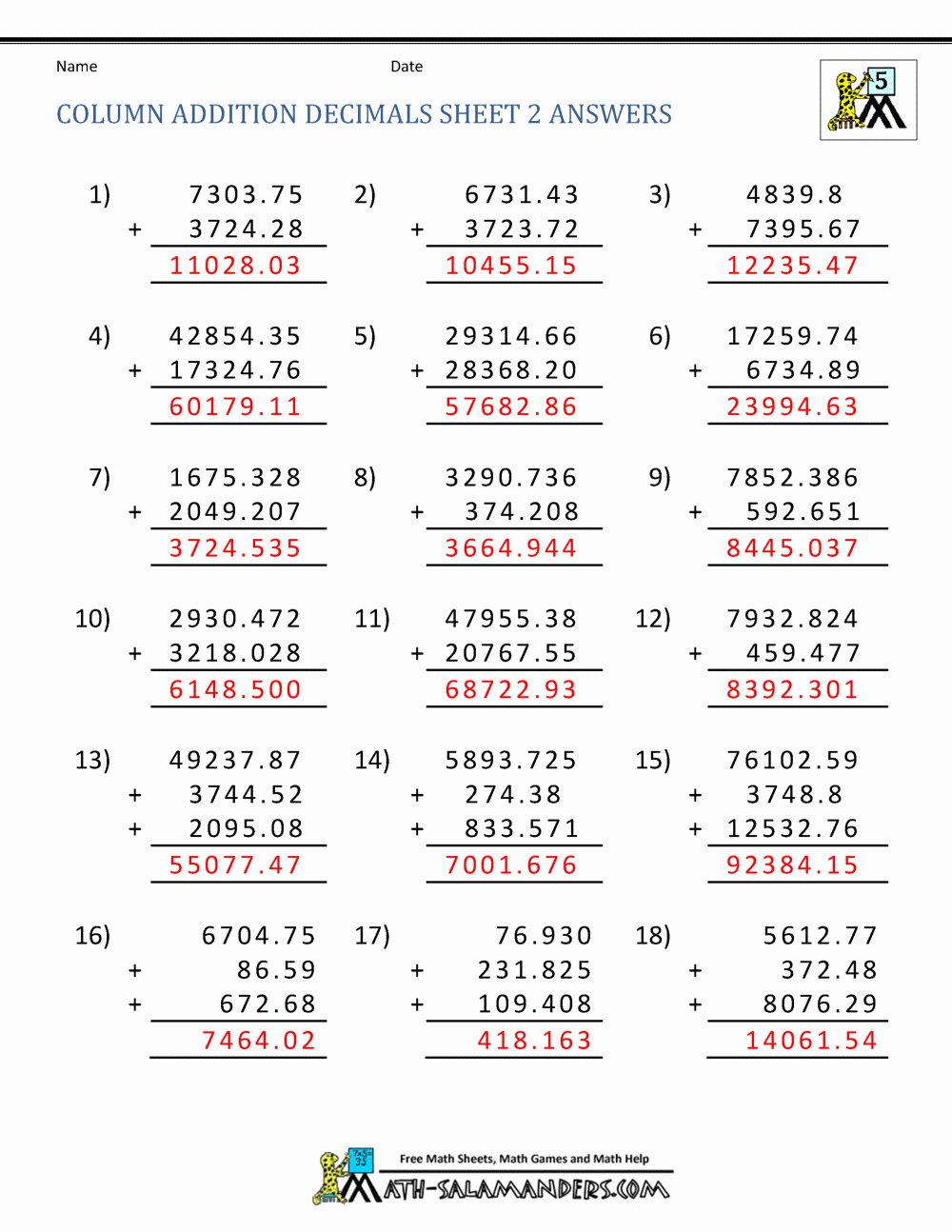 adding decimals worksheet pdf