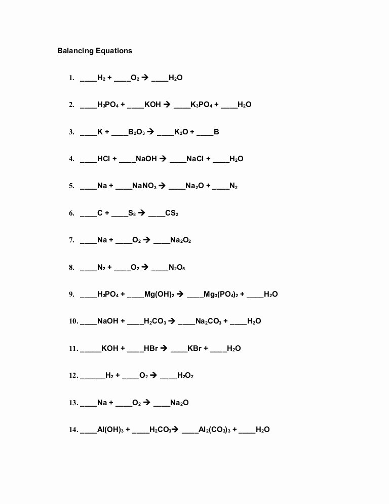 balancing equations worksheet answer key