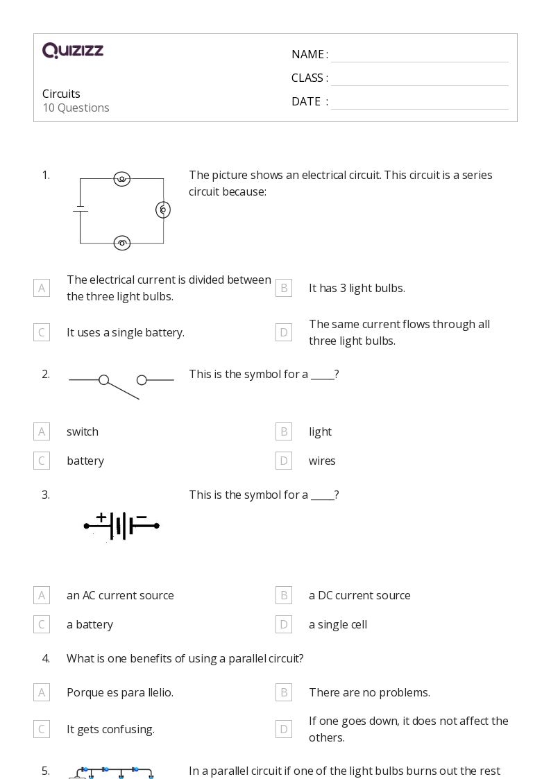 circuits worksheet