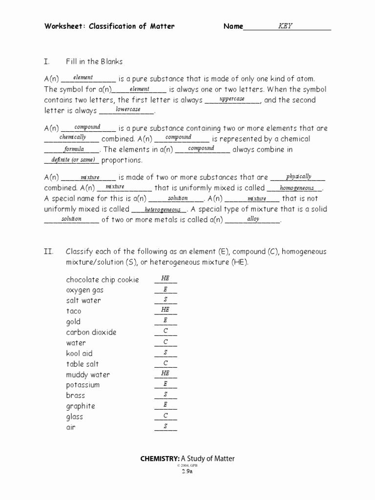 50 Classifying Matter Worksheet Answer Key Chessmuseum Template Library