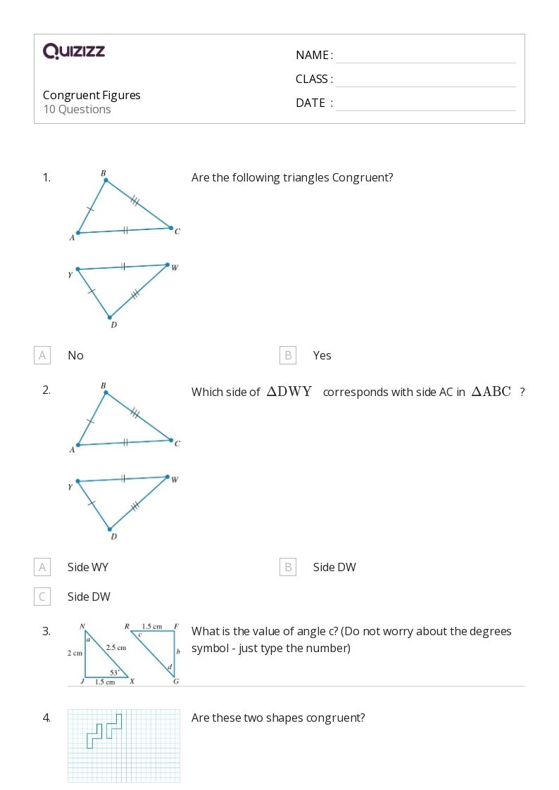 50 Congruent Figures Worksheets For 8th Class On Quizizz Free 