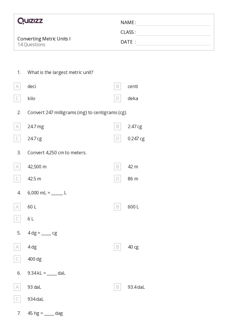 50 Converting Metric Units Worksheets For 4th Class On Quizizz