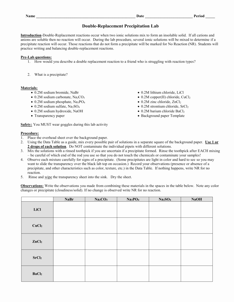 50 Double Replacement Reaction Worksheet