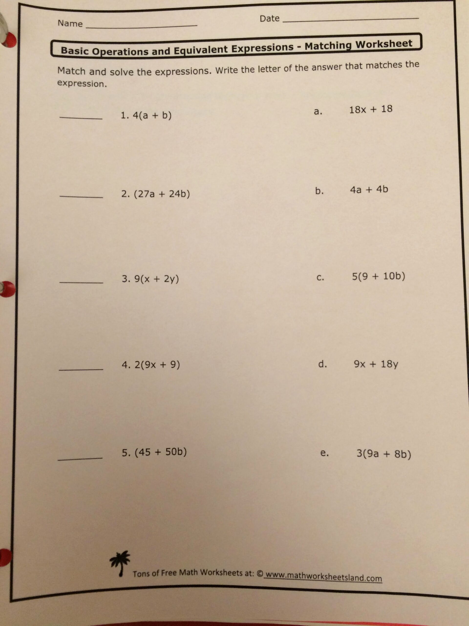 writing equivalent expressions using properties worksheet