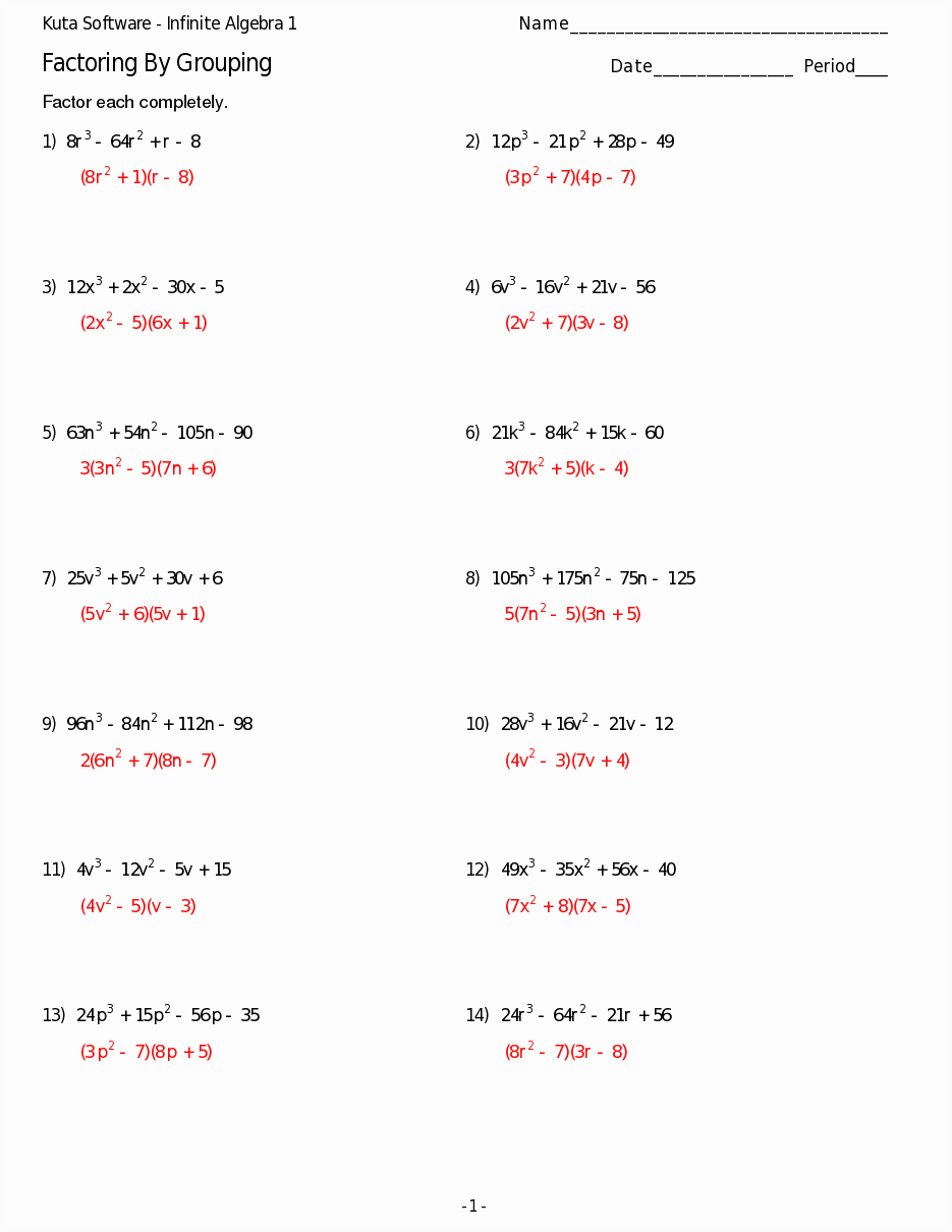 worksheet factoring by grouping