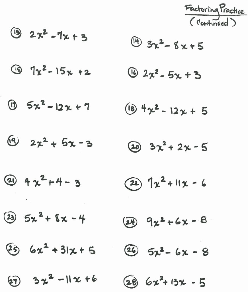 factoring of polynomials worksheet