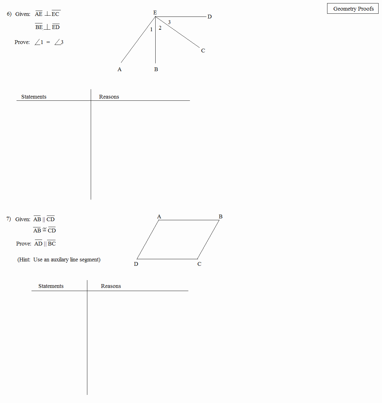 geometric proofs worksheet