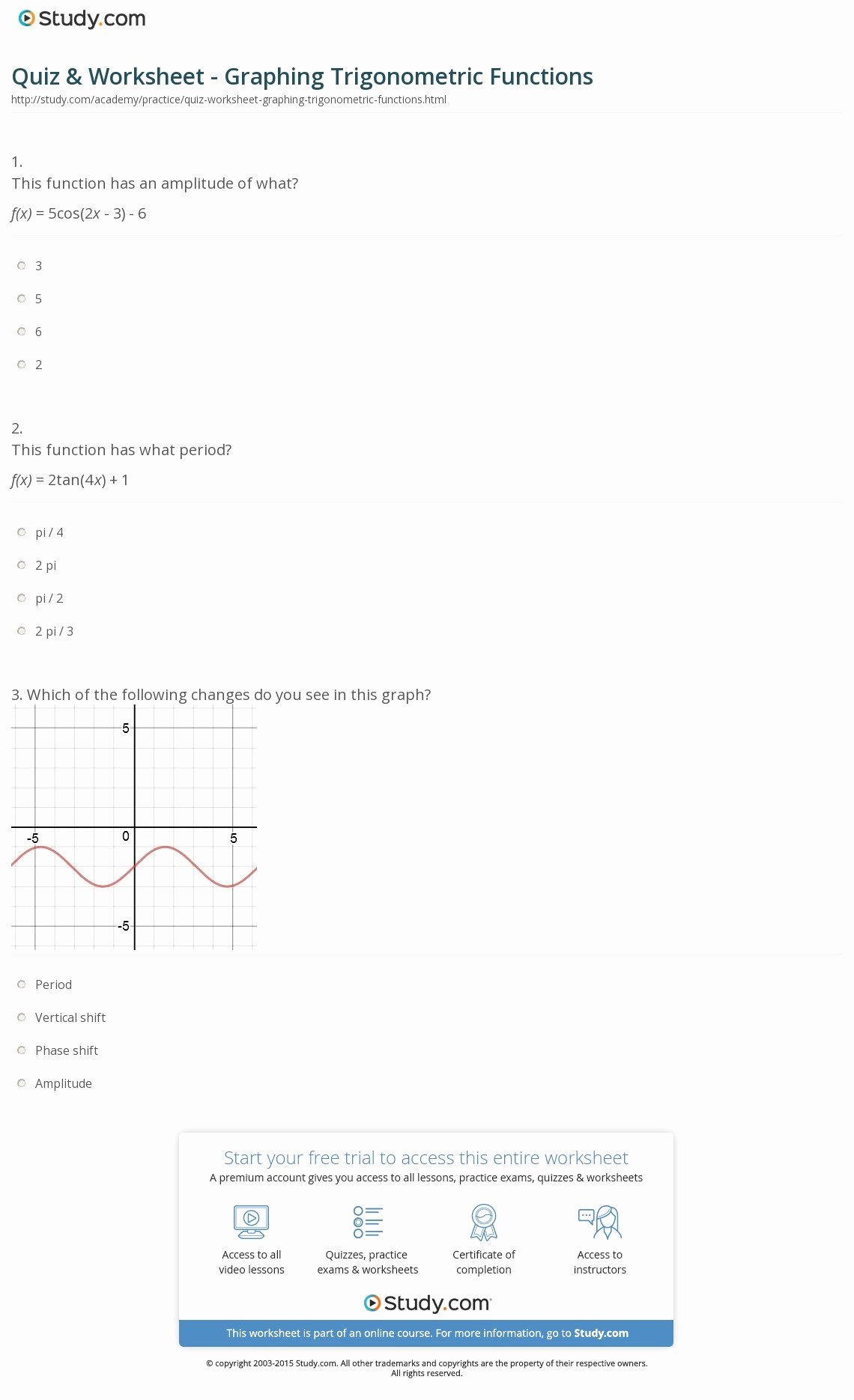 graphing trig functions worksheet