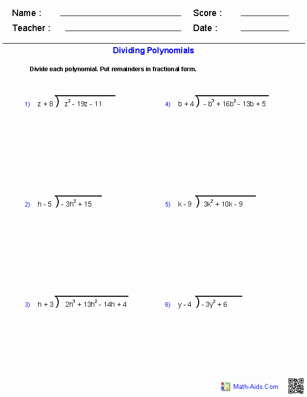 long division polynomials worksheet