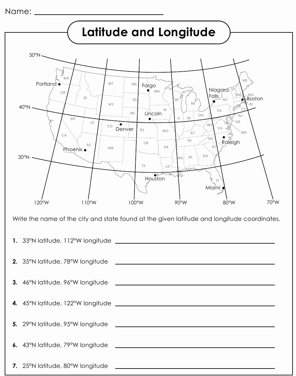 longitude and latitude worksheet