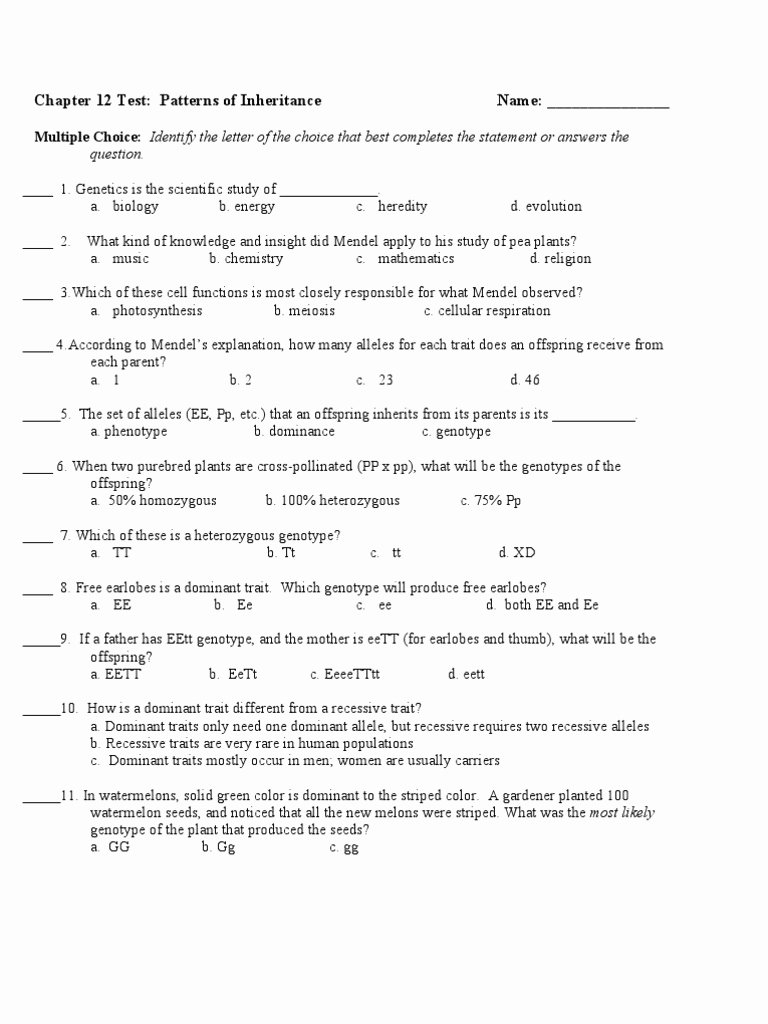 50 Mendelian Genetics Worksheet Answer Key