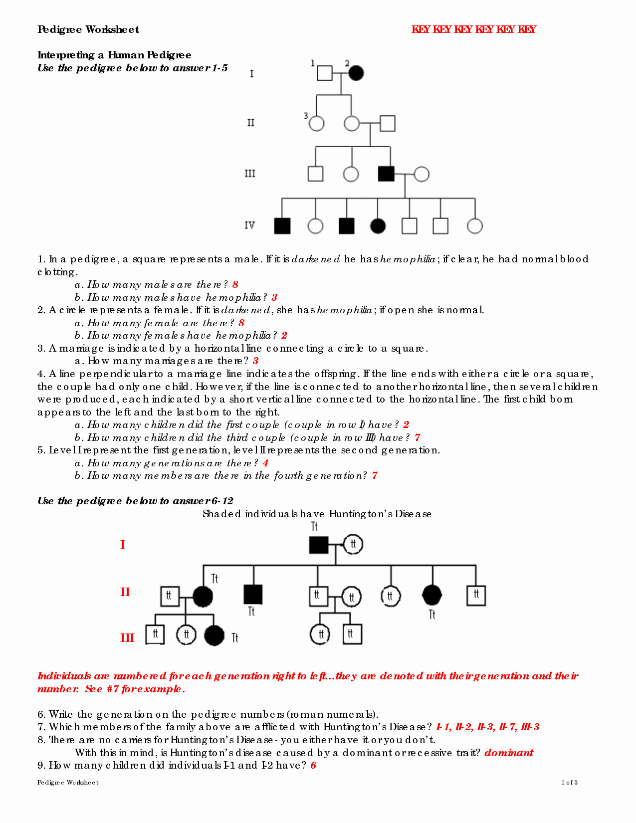mendelian genetics worksheet answer key