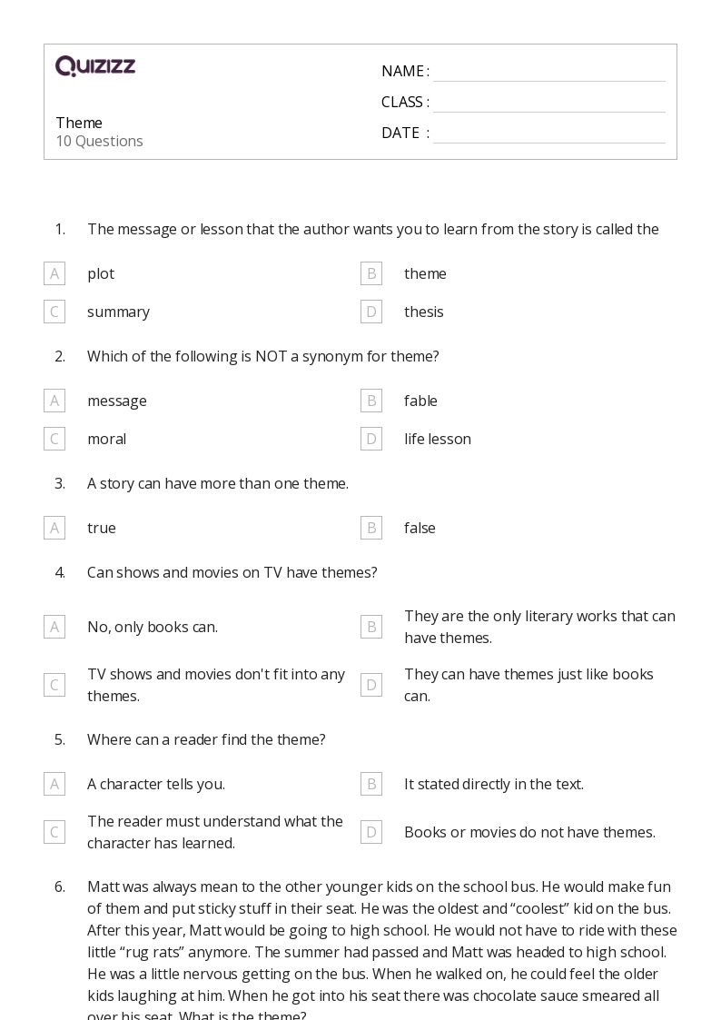 theme worksheet