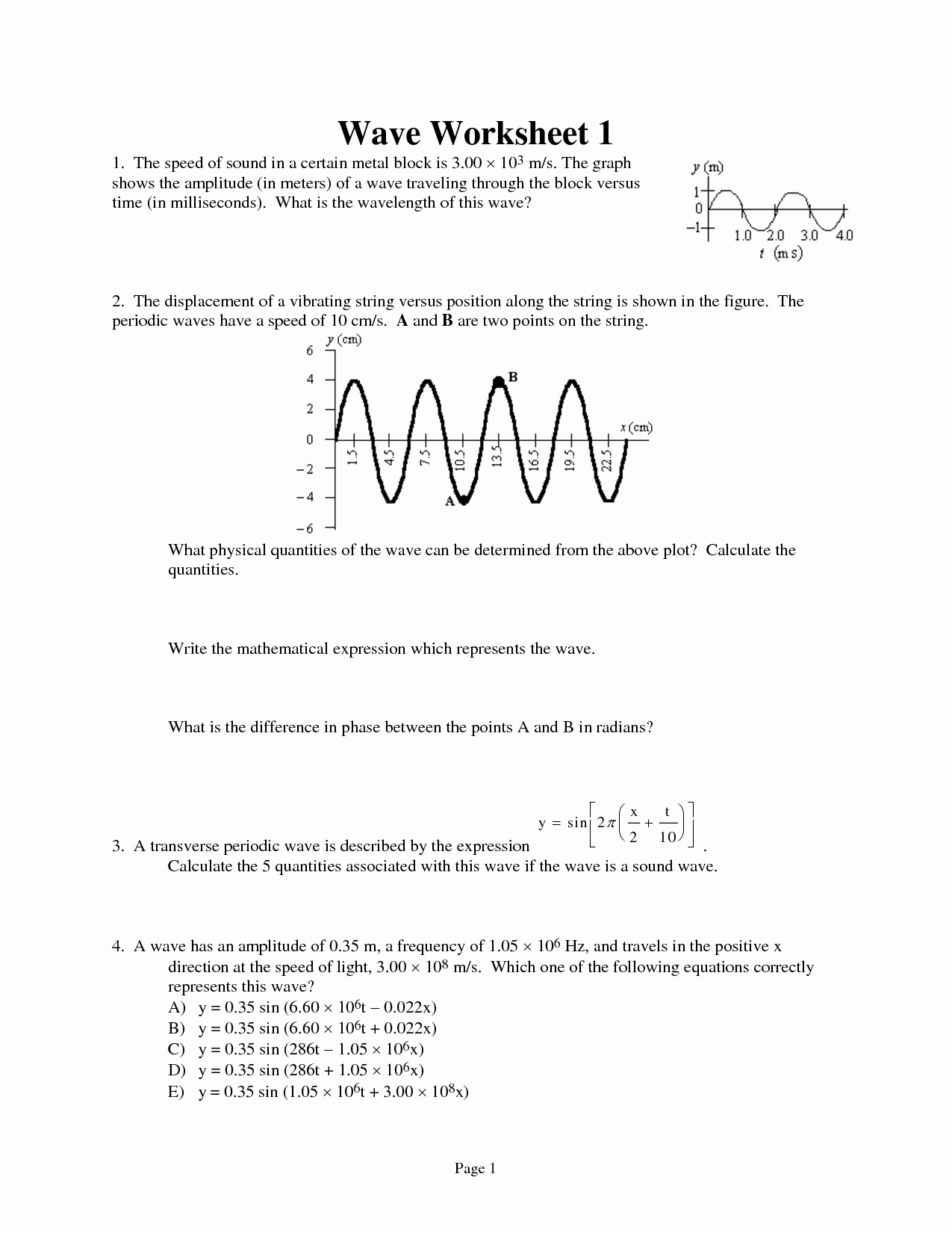 50 Wave Worksheet Answer Key