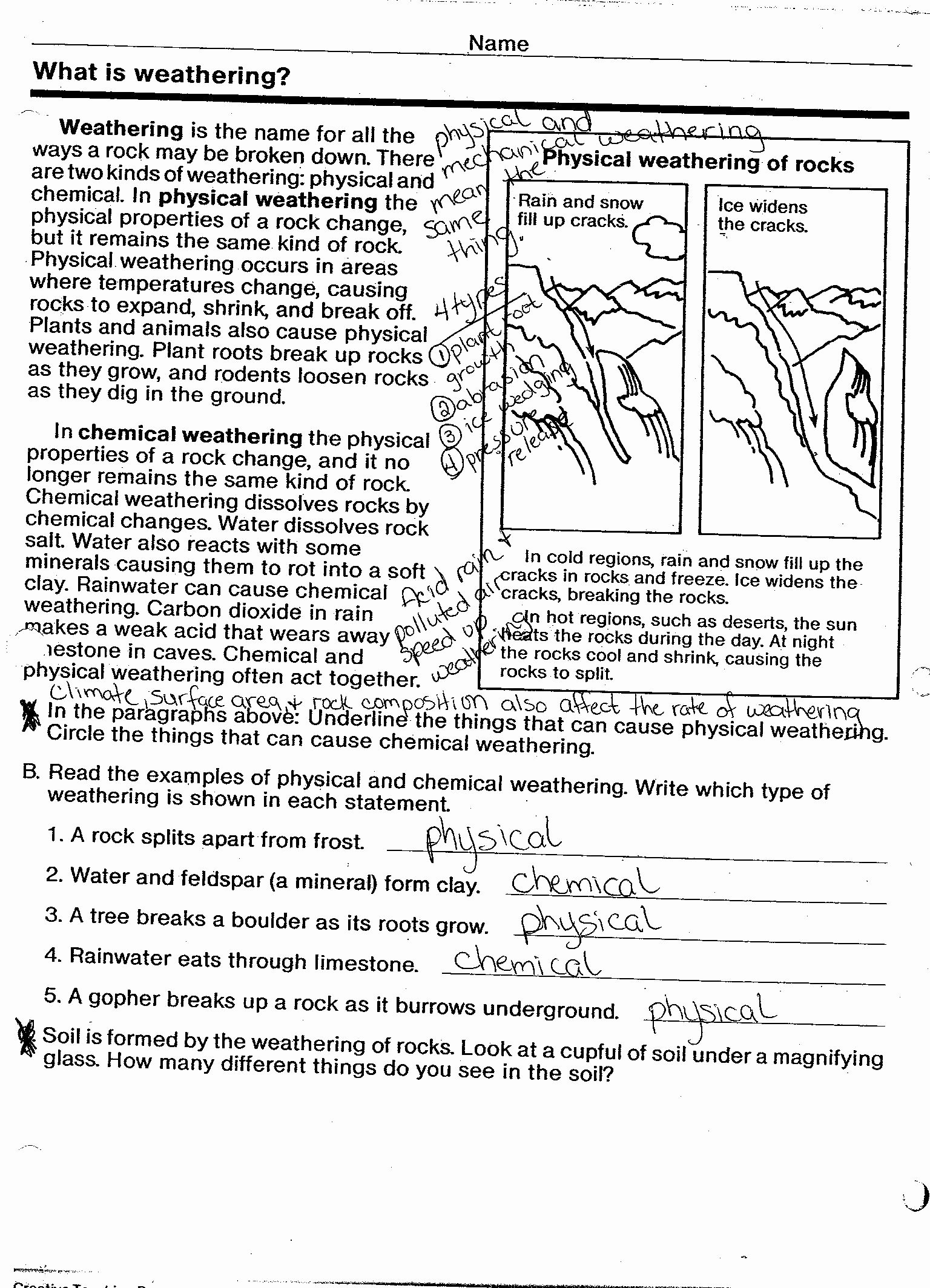 weathering erosion and deposition worksheet