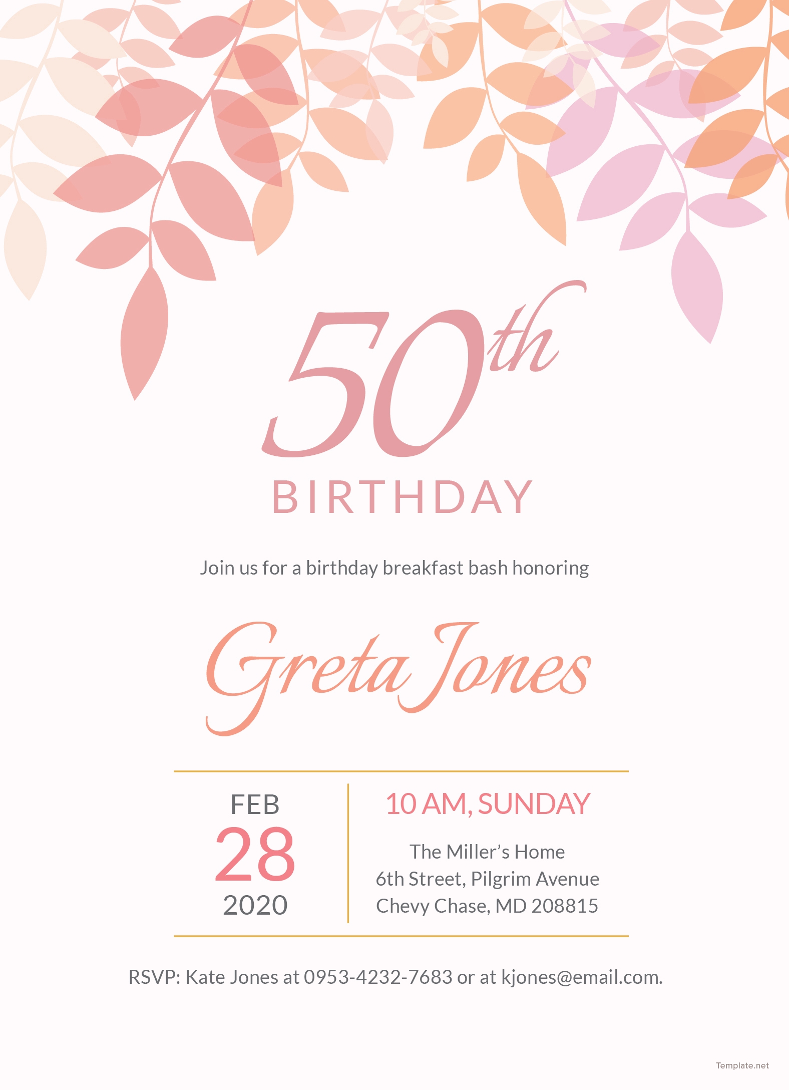50th Birthday Breakfast Invitation Template In Adobe Photoshop 